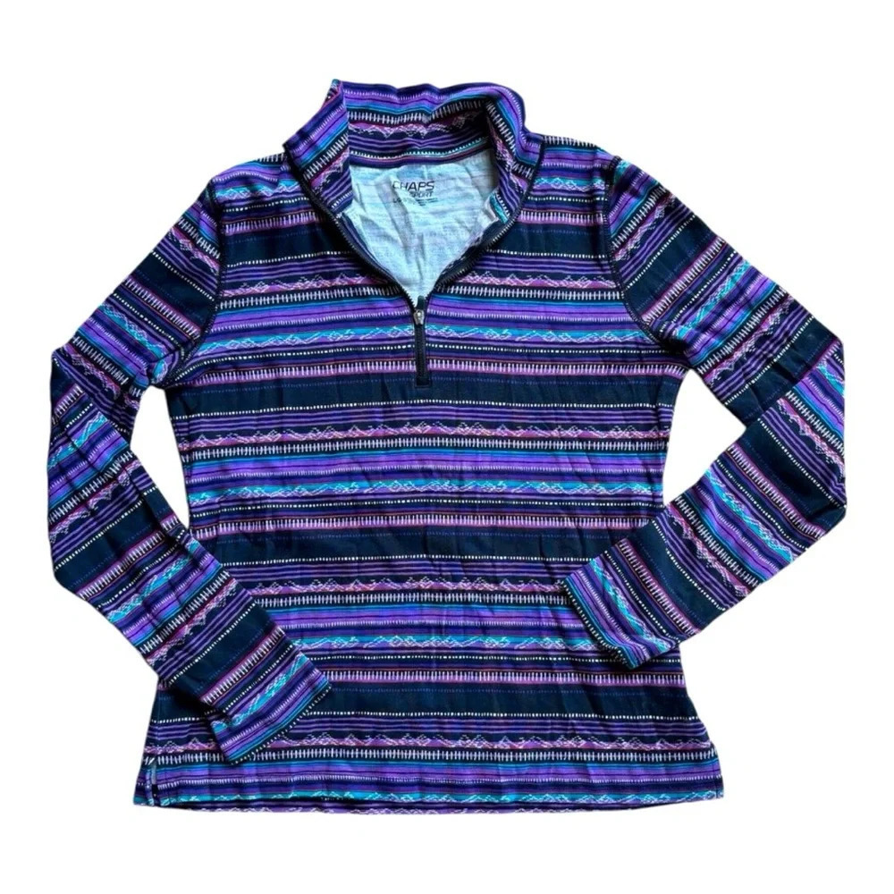 CHAPS SPORT LARGE Purple Multi-Color Striped Zip Mock Neck Western Shirt Jacket